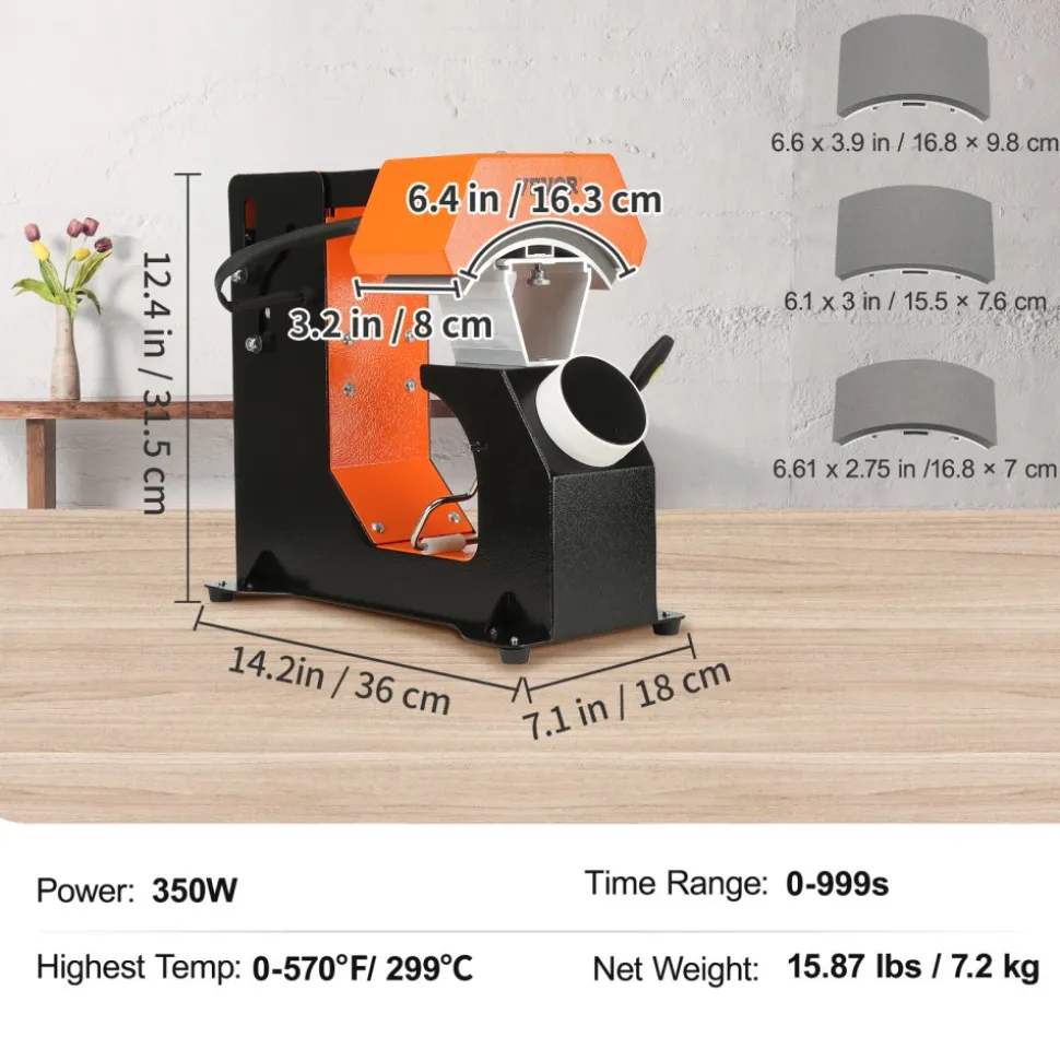 VEVOR 3-in-1 Auto Hat Heat Press with 3pcs Interchangeable Platens(6.6" x 2.7", 6.6" x 3.8", 6.1" x 3"), Automatic Release&Press Knob-Style Digital Control Panel Tested to UL Standards
