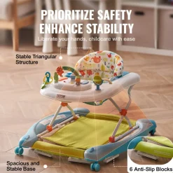 VEVOR 4-in-1 Baby Walker, Foldable Baby Activity Center on Wheels, 3 Adjustable Height, Music & Toys Tray, Learning-Seated | Walk-Behind | Rocker | Bouncer Toddler Walker for Girls Boys 6-24 Months