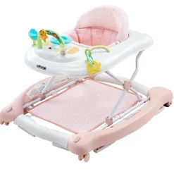 VEVOR 5-in-1 Baby Walker, Folding Baby Activity Center on Wheels, Height Adjustable Rocker Bouncer Walker with Comfortable High-Back Seat, Anti-Rollover Toddler Walking Helper for 6-24 Month Boy Girls