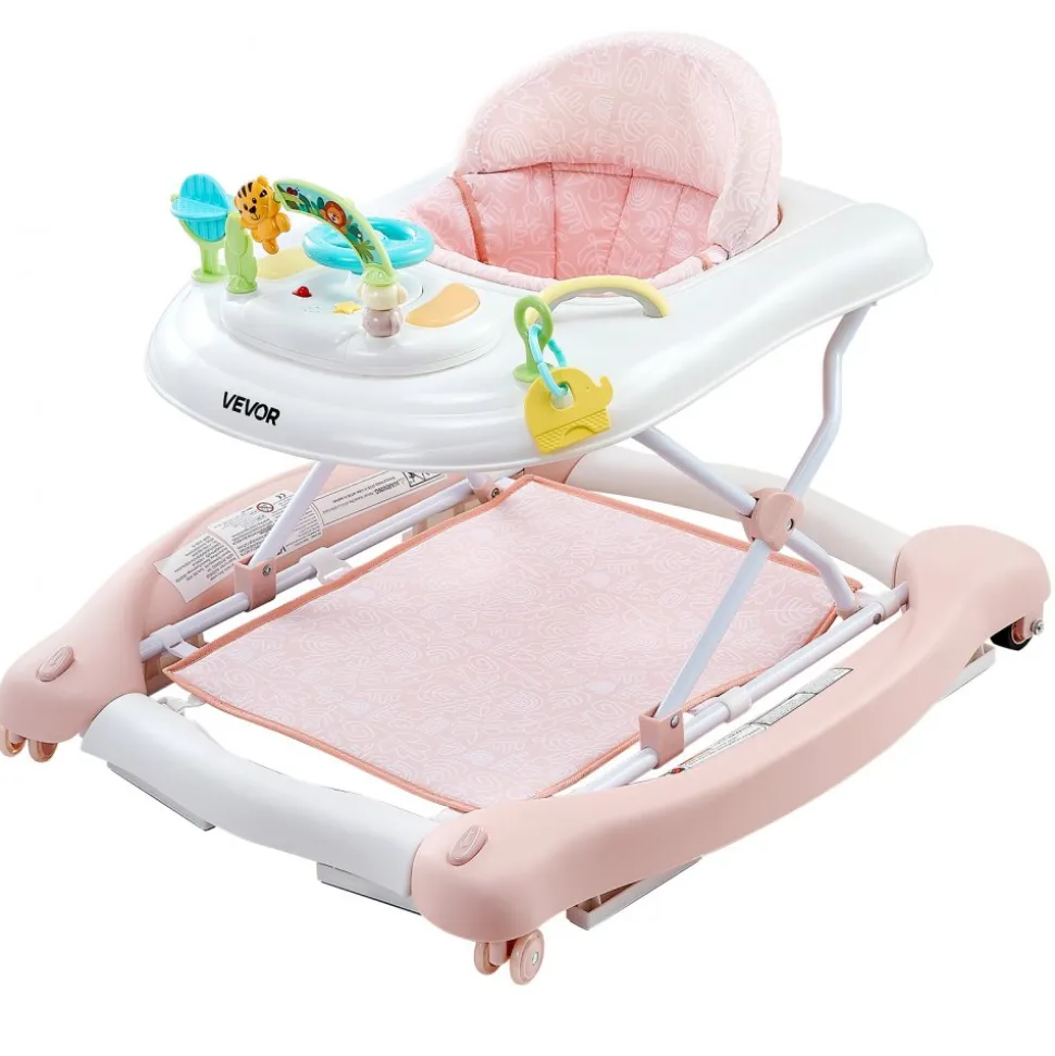 VEVOR 5-in-1 Baby Walker, Folding Baby Activity Center on Wheels, Height Adjustable Rocker Bouncer Walker with Comfortable High-Back Seat, Anti-Rollover Toddler Walking Helper for 6-24 Month Boy Girls