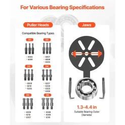 VEVOR 21-in-1 Bearing Puller Set, 21 PCS 3-Jaw Hook Puller for Internal External Bearings and Bearing Without Inner Shaft, Multifunctional Bearing Removal Tool with Heavy Duty Portable Storage Case