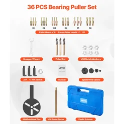 VEVOR 36-in-1 Bearing Puller Set, 36 PCS 3-Jaw Hook Puller for Internal External Bearings and Bearing Without Inner Shaft, Multifunctional Bearing Removal Tool with Heavy Duty Portable Storage Case