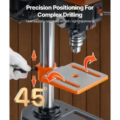 VEVOR 8 in Benchtop Drill Press, 2.5A Induction Motor, Tabletop Drilling Machine with 620 / 1140 / 1740 / 2340 / 3100 RPM Adjustable Speed, 0-45° Tilting Worktable, LED Work Light, for Wood Metal