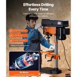 VEVOR 12 in Benchtop Drill Press, 5 Amp 120V, Variable Speed Cast Iron Bench Drill Press, 12 in Swing Distance 0-45° Tiltling Worktable with Laser Work Light, Tabletop Drilling Machine for Wood Metal