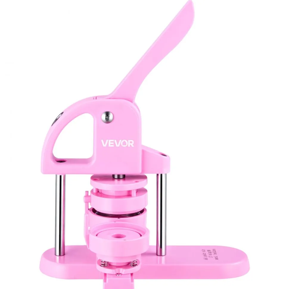 VEVOR 3-IN-1 Button Maker, 1/1.25/2.28 inch(25/32/58mm) Pin Maker, 300pcs Button Parts,Button Maker Machine with Panda Magic Book, Ergonomic Arc Handle Punch Press Kit, For Children DIY Gifts, Pink