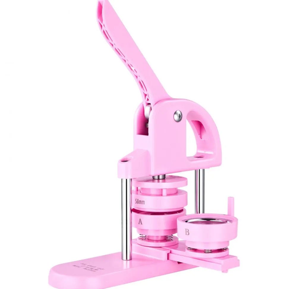 VEVOR 3-IN-1 Button Maker, 1/1.25/2.28 inch(25/32/58mm) Pin Maker, 300pcs Button Parts,Button Maker Machine with Panda Magic Book, Ergonomic Arc Handle Punch Press Kit, For Children DIY Gifts, Pink