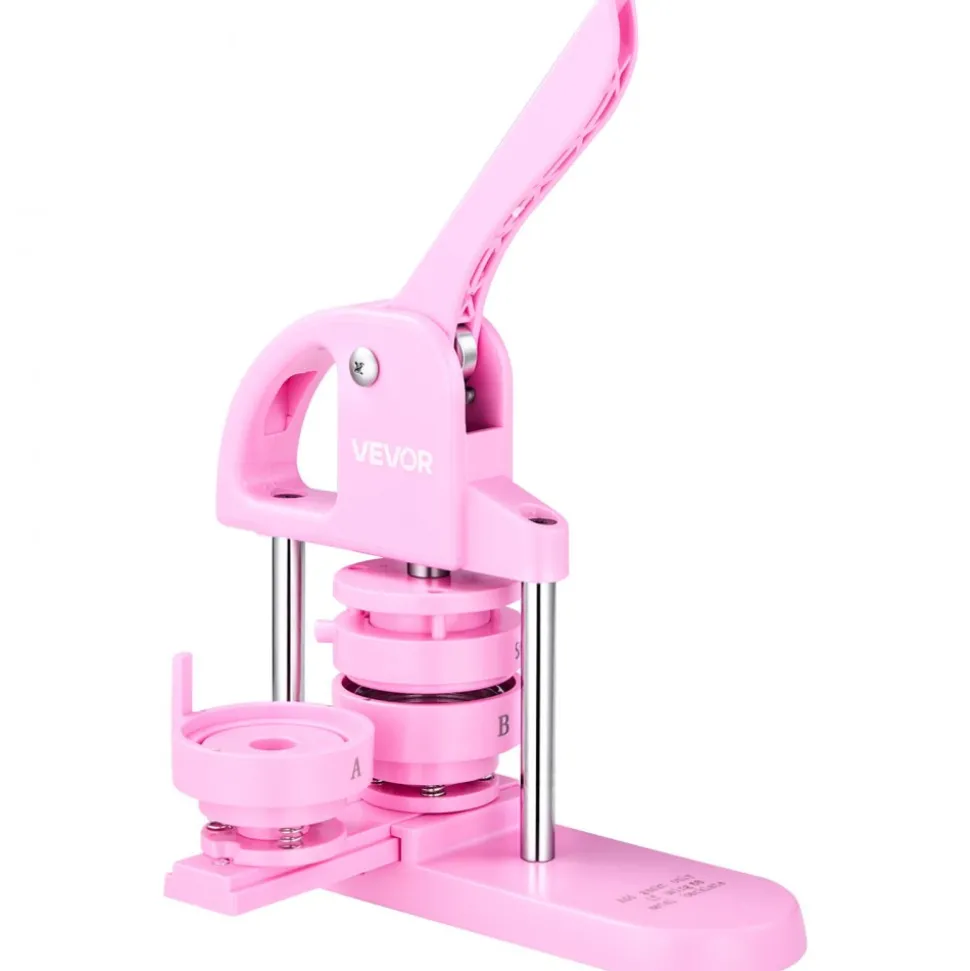 VEVOR 3-IN-1 Button Maker, 1/1.25/2.28 inch(25/32/58mm) Pin Maker, 300pcs Button Parts,Button Maker Machine with Panda Magic Book, Ergonomic Arc Handle Punch Press Kit, For Children DIY Gifts, Pink