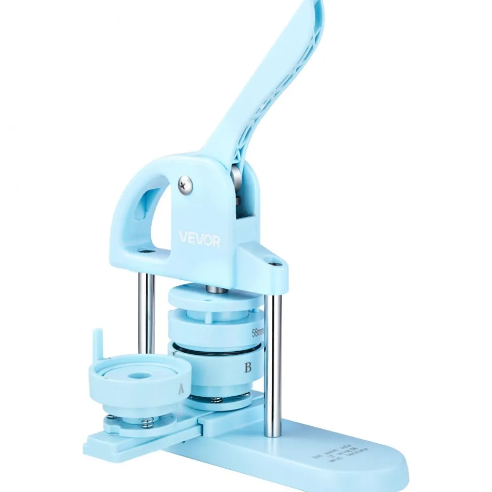 VEVOR 3-IN-1 Button Maker, 1/1.25/2.28 inch(25/32/58mm) Pin Maker, 300pcs Button Parts, Button Maker Machine with Panda Magic Book, Ergonomic Arc Handle Punch Press Kit, For Children DIY Gifts, Blue