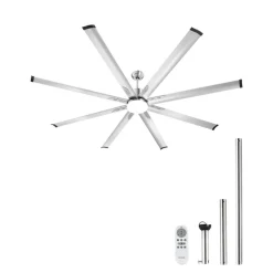 VEVOR 84 In Ceiling Fan with Light, 6-Speed Remote Control, Dimmable 3-Color Temperature, Reversible DC Motor, Low Profile Flush Mount Fan for Bedroom, Living Room, Indoor/Outdoor Use, Brushed Nickel