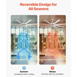 VEVOR 84 In Ceiling Fan without Light, 6-Speed Remote Control, Aluminum 8-Blade, Reversible DC Motor, Modern Low Profile Flush Mount Fan for Bedroom, Living Room, Patio, Indoor/Outdoor, Brushed Nickel