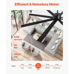 VEVOR 84 In Ceiling Fan without Light, 6-Speed Remote Control, Aluminum 8-Blade, Reversible DC Motor, Modern Low Profile Flush Mount Exterior Fan for Bedroom, Living Room, Patio, Indoor Use, Black