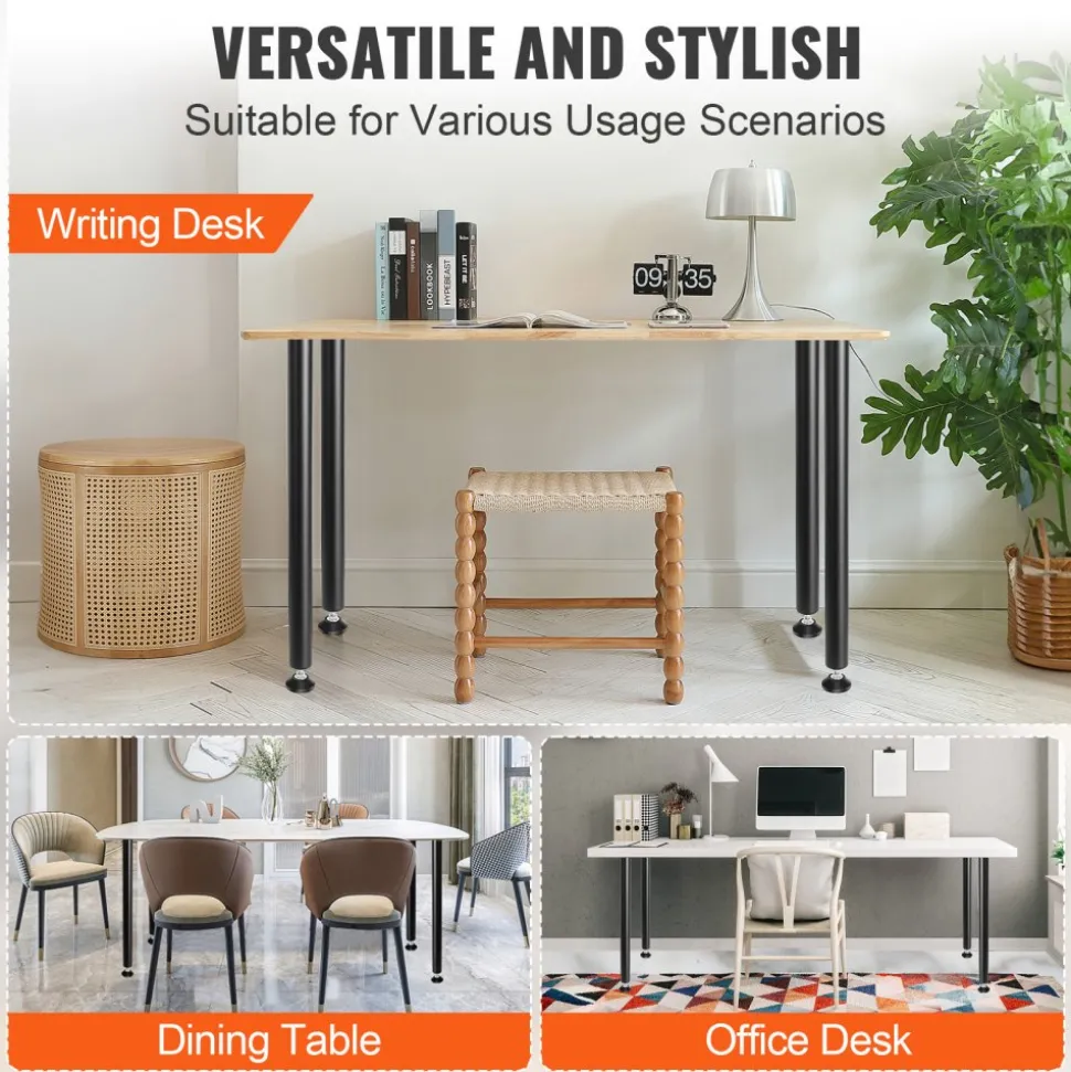 VEVOR 28 Inch Adjustable Desk Legs, Reinforced Steel Office Table Furniture legs Set of 4 for DIY, 1200 lbs Load Capacity Heavy Duty Desk Legs, Quick Instalation Legs with Adjustable Foot Cup Black