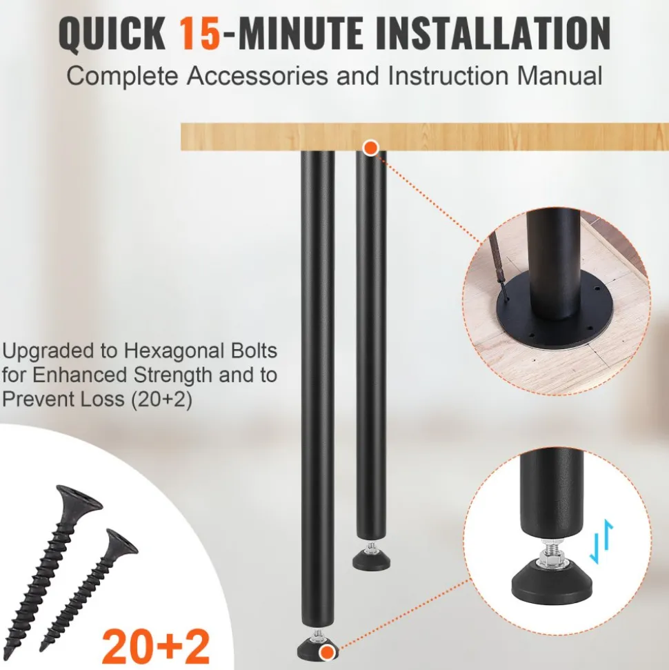 VEVOR 28 Inch Adjustable Desk Legs, Reinforced Steel Office Table Furniture legs Set of 4 for DIY, 1200 lbs Load Capacity Heavy Duty Desk Legs, Quick Instalation Legs with Adjustable Foot Cup Black