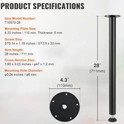 VEVOR 28 Inch Adjustable Desk Legs, Reinforced Steel Office Table Furniture legs Set of 4 for DIY, 1200 lbs Load Capacity Heavy Duty Desk Legs, Quick Instalation Legs with Adjustable Foot Cup Black