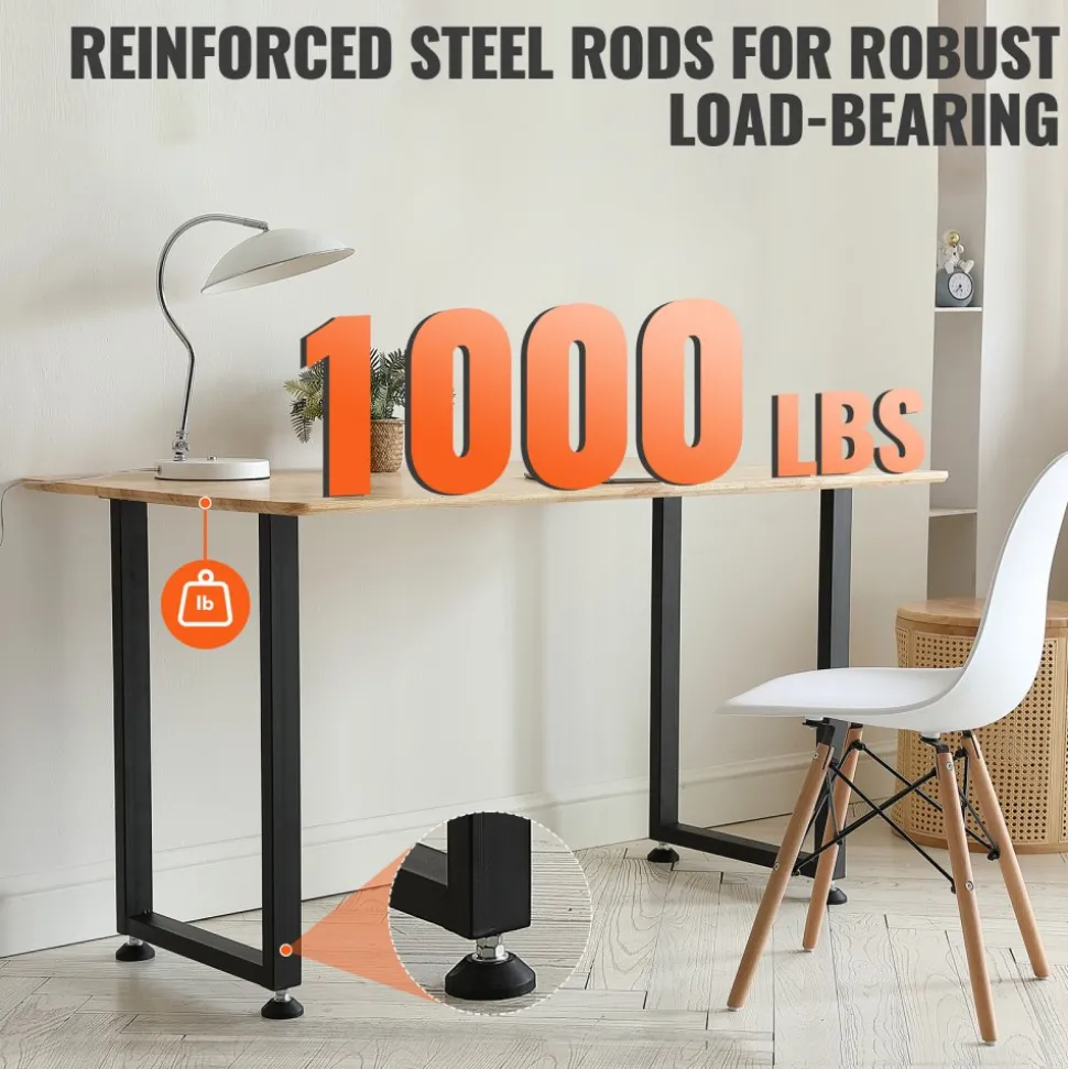 VEVOR 28 Inch Adjustable Furniture Legs, Square Reinforced Steel Office Table legs Set of 2 for DIY, Max Load 1000 lbs Heavy Duty Desk Legs, Quick Instalation & Rich Accessories Legs Black