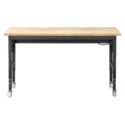 VEVOR 60-inch Adjustable Workbench, 1500 lbs Load Capacity, Garage Workbench with Drawer, Power Outlet, Wheels, and Pegboard, Heavy Duty Oak Wood Top Work Table for Garage, Workshop, Office, and Home