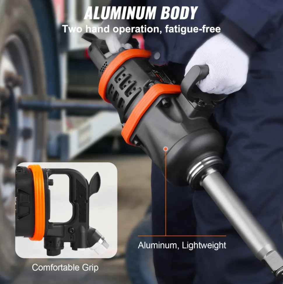 VEVOR 1 Inch Air Impact Wrench, Up to 5175 ft-lbs Beast Reverse Torque Output Pneumatic Impact Gun w/ 8 Inch Extended Anvil for Repairs and Maintenance of Heavy Duty Machinery / Semi-Truck / Bus