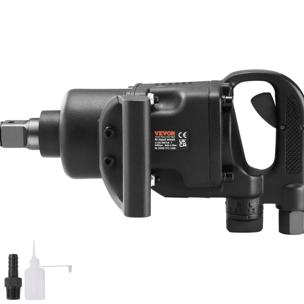 VEVOR 1 Inch Air Impact Wrench, Up to 2730 ft-lbs Reverse Torque Output 1" Pneumatic Impact Gun Lightweight w/ 2 Handles for Heavy Duty Repairs and Maintenance