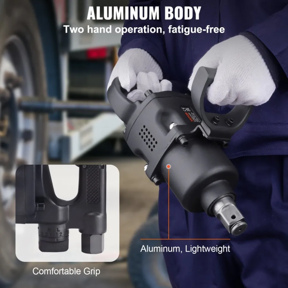 VEVOR 1 Inch Air Impact Wrench, Up to 2730 ft-lbs Reverse Torque Output 1" Pneumatic Impact Gun Lightweight w/ 2 Handles for Heavy Duty Repairs and Maintenance