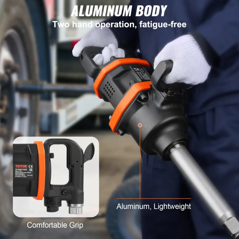 VEVOR 1 Inch Air Impact Wrench, Up to 3160 ft-lbs High Reverse Torque Output 1" Pneumatic Impact Gun w/ 8 Inch Extended Anvil & Carrying Case for Heavy Duty Repairs and Maintenance