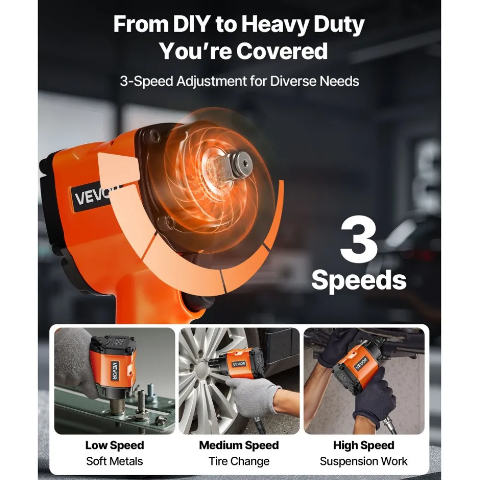 VEVOR 1/2-Inch Air Impact Wrench, Up to 738 ft-lbs Nut-busting Torque, Stubby Size & Lightweight Pneumatic Impact Gun for Auto Repairs and Maintenance