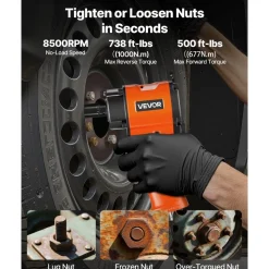 VEVOR 1/2-Inch Air Impact Wrench, Up to 738 ft-lbs Nut-busting Torque, Stubby Size & Lightweight Pneumatic Impact Gun for Auto Repairs and Maintenance