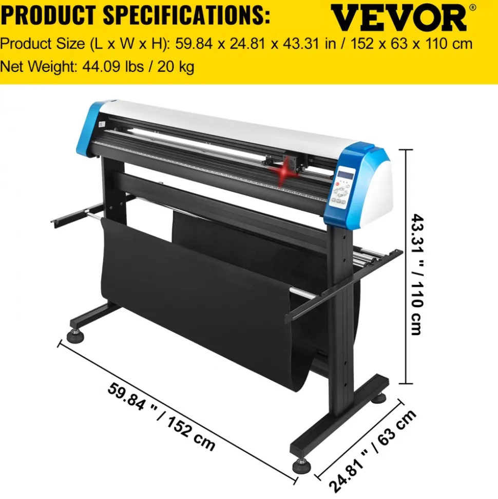 VEVOR 53-Inch Automatic Contour Vinyl Cutter Plotter Force & Speed Adjustable Sign Cutting With Floor Stand & Signmaster Software