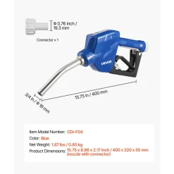 VEVOR 3/4-Inch Barb Diesel Exhaust Fluid Nozzle, Max Flow Rate 11.6 GPM, Auto Shut Off Dispenser Nozzle with 3-Speed Trigger Lock & 3/4-Inch (OD=19 mm) Spout, Used for Urea, Industrial Fluids, Blue