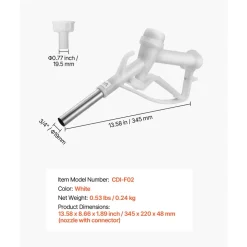 VEVOR 3/4-Inch Barb Diesel Exhaust Fluid Nozzle, Max Flow Rate 14.5 GPM, Plastic Dispenser Nozzle with 3/4-Inch (OD=19 mm) Spout, Lightweight & Portable, Used for Urea, Industrial Fluids, White