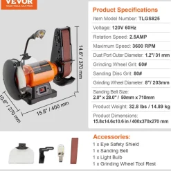 VEVOR 8 Inch Bench Grinder with 2 x28 Inch Belt Sander Combo, Bench Grinder Sander with 2.5A Induction Motor for Metalworking Sharpening Grinding
