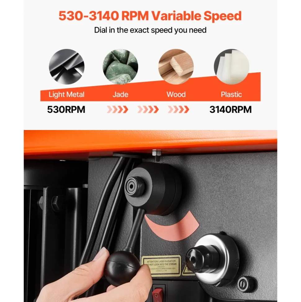 VEVOR 10-Inch Benchtop Drill Press, 5 Amp, 0.8 HP 600W Bench Drill Press, 530-3140 RPM Variable Speed, 0-45° Tilting Worktable, with Laser and LED Work Light, Tabletop Drilling Machine, for Wood Metal