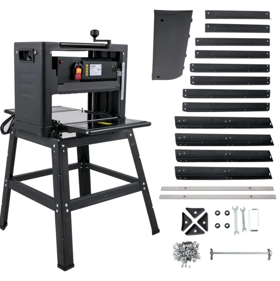 VEVOR 13-Inch Benchtop Thickness Planer, 2000W, 8000 rpm, 15 AMP, with Foldable Iron Stand and Dust Exhaust, 6m/min Planing Speed, Ideal for Woodworking and Wooden Plank Shaping