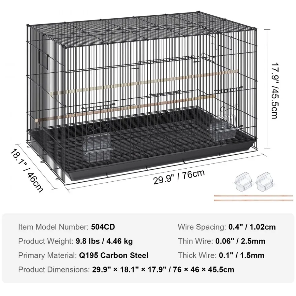 VEVOR 30 inch Bird Cage, Metal Large Parakeet Cages for Cockatiels Small Parrot Budgies Lovebirds Canaries, Pet Bird Cage with Rolling Stand and Tray