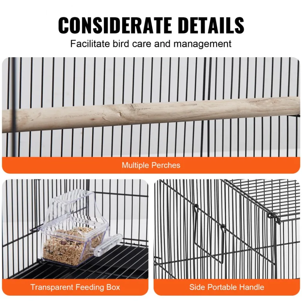 VEVOR 30 inch Bird Cage, Metal Large Parakeet Cages for Cockatiels Small Parrot Budgies Lovebirds Canaries, Pet Bird Cage with Rolling Stand and Tray