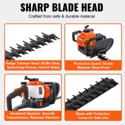 VEVOR 23.2-inch 26CC 2 Cycle Gas Hedge Trimmer, Gas Powered Handheld Hedge Trimmer with Dual Sided Dual Action Blade, 180° Adjustable Trimmer Head, Suitable for Trimming Shrubs, Low Bushes