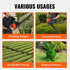 VEVOR 23.2-inch 26CC 2 Cycle Gas Hedge Trimmer, Gas Powered Handheld Hedge Trimmer with Dual Sided Dual Action Blade, 180° Adjustable Trimmer Head, Suitable for Trimming Shrubs, Low Bushes