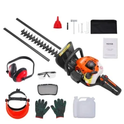 VEVOR 23.2-inch 26CC 2 Cycle Gas Hedge Trimmer, Gas Powered Handheld Hedge Trimmer with Dual Sided Dual Action Blade, 180° Adjustable Trimmer Head, Suitable for Trimming Shrubs, Low Bushes