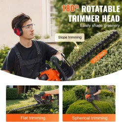 VEVOR 23.2-inch 26CC 2 Cycle Gas Hedge Trimmer, Gas Powered Handheld Hedge Trimmer with Dual Sided Dual Action Blade, 180° Adjustable Trimmer Head, Suitable for Trimming Shrubs, Low Bushes