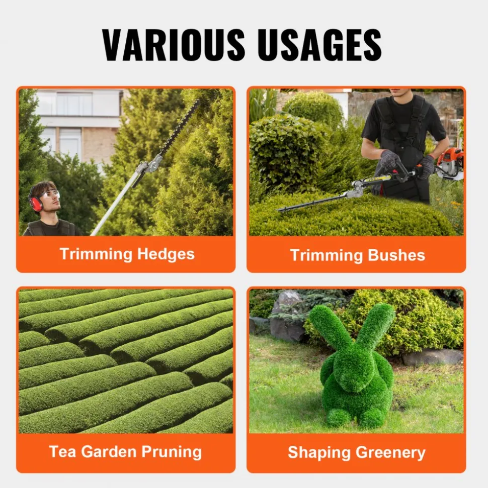VEVOR 15.7-inch 26CC 2 Cycle Gas Hedge Trimmer, Gas Powered Pole Hedge Trimmer with Dual Sided Dual Action Blade, 270° Adjustable Trimmer Head, Suitable for Trimming Shrubs, Bushes