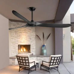 VEVOR 72 Inch Ceiling Fan without Light, 6-Speed Remote Control, 3-Wood-Blade, Reversible DC Motor, Modern Low Profile Flush Mount Exterior Fan for Bedroom, Living Room, Patio, Indoor/Outdoor, Black