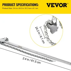 VEVOR 24inch Chain Wrench Carbon Steel Chain Pipe Wrench Heavy Duty 6.7 inch Diameter Capacity Chain Strap Filter Wrench