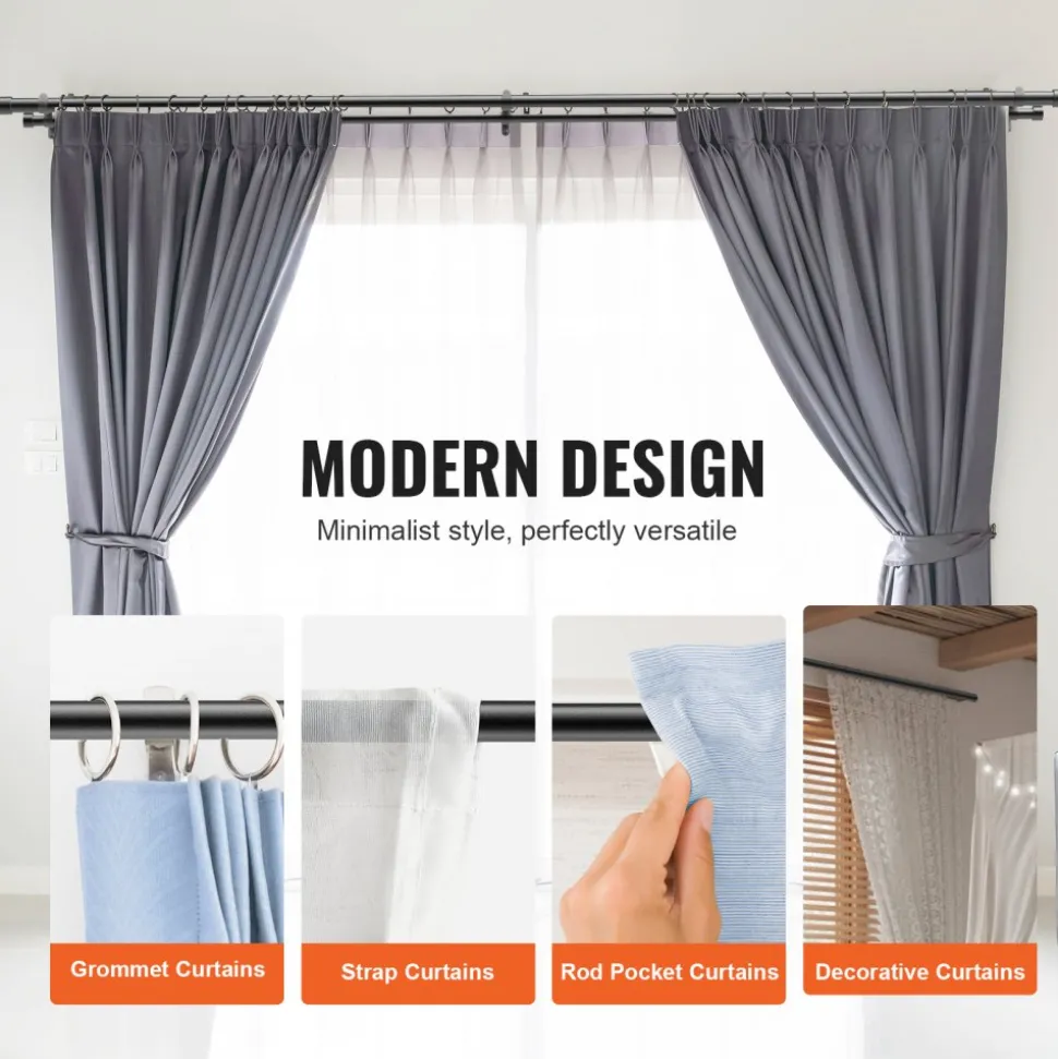 VEVOR 1 Inch Double Curtain Rods 36 to 72 Inches(3-6ft), Drapery Rods for Windows 24 to 68 Inches, Telescoping Dual Curtain Rod with Round Finials, Black