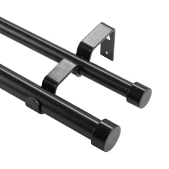 VEVOR 1 Inch Double Curtain Rods 74 to 144 Inches(6-12ft), Drapery Rods for Windows 69 to 140 Inches, Telescoping Dual Curtain Rod with Round Finials, Black