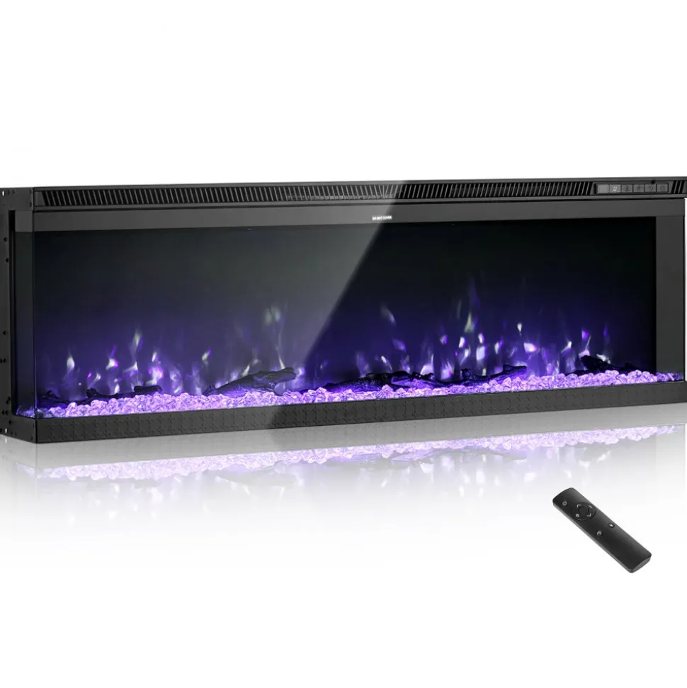VEVOR 72 inch Electric Fireplace, Three-Sided Glass Wall Mounted Recessed Fire Place with Remote Control, Timer, 1500W, Adjustable Flame Color Brightness,Overheat Protection, for Living Room,Bedroom
