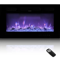 VEVOR 50 inch Electric Fireplace, Three-Sided Glass Wall Mounted Recessed Fire Place with Remote Control, Timer, 1500W, Adjustable Flame Color Brightness,Overheat Protection, for Living Room,Bedroom