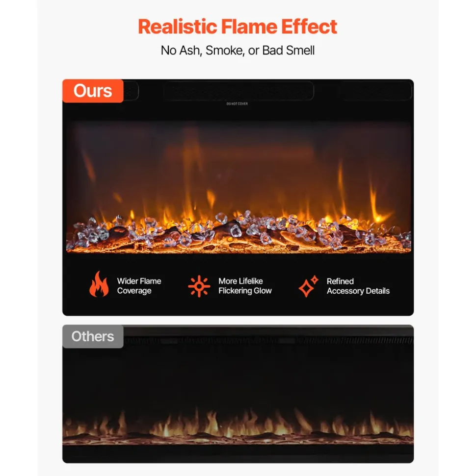 VEVOR 60 inch Electric Fireplace, Three-Sided Glass Wall Mounted Recessed Fire Place with Remote Control, Timer, 1500W, Adjustable Flame Color Brightness,Overheat Protection, for Living Room,Bedroom