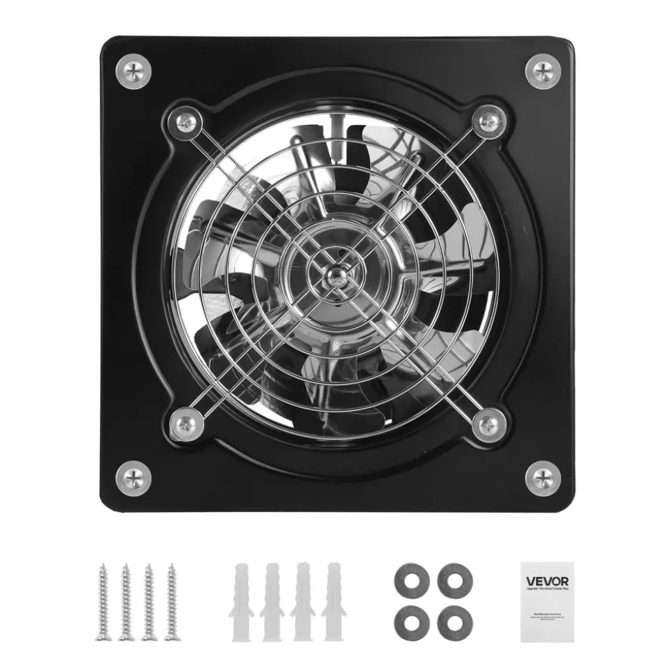 VEVOR 6 Inch Exhaust Fan, 308 CFM High Velocity Wall Mount Vent Fan with On/Off Control, Low Consumption, Portable Ventilation Extractor for Attic,Garage,Basement,Workshop,Kitchen, Chicken Coop,Black
