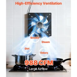 VEVOR 10 Inch Exhaust Fan, 988 CFM High Velocity Wall Mount Vent Fan with On/Off Control, Low Consumption, Portable Ventilation Extractor for Attic,Garage,Basement,Workshop,Kitchen, Chicken Coop,Black