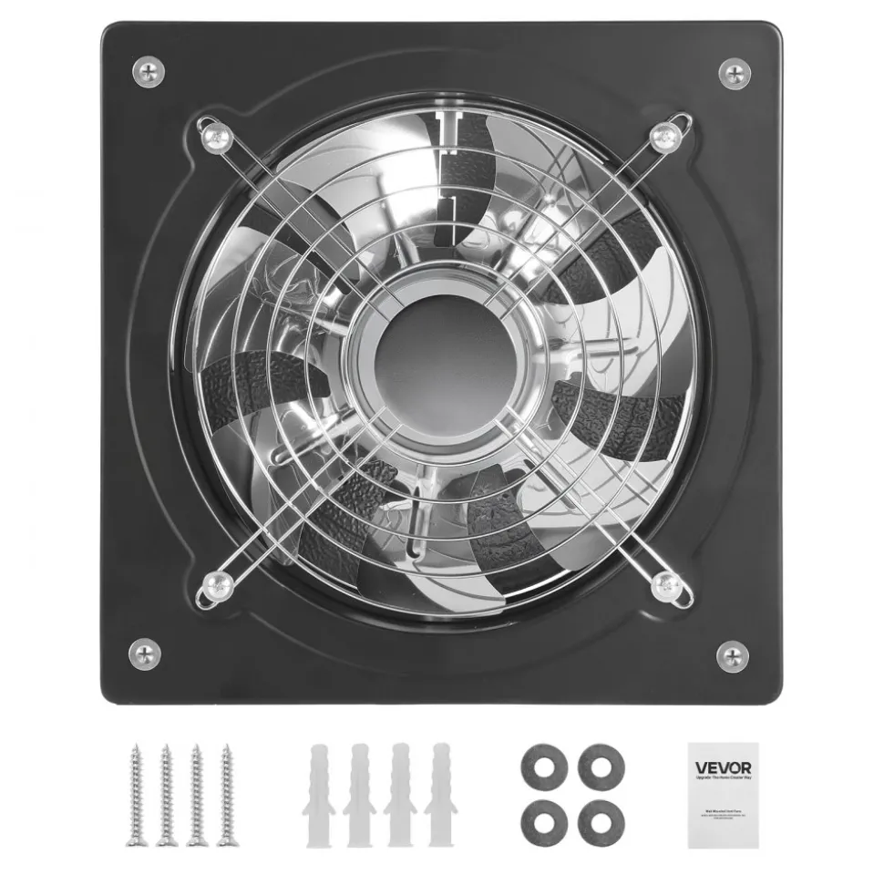 VEVOR 10 Inch Exhaust Fan, 988 CFM High Velocity Wall Mount Vent Fan with On/Off Control, Low Consumption, Portable Ventilation Extractor for Attic,Garage,Basement,Workshop,Kitchen, Chicken Coop,Black