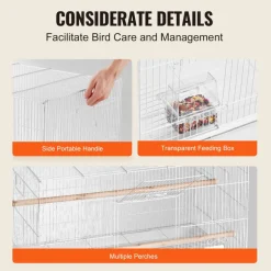 VEVOR 30-inch Flight Bird Cage, Stackable Bird Cage for Small Parrots Canaries Cockatiels Lovebirds Finches Budgies Conures Macaws Pet Travel Birdcage with Handle and Perches